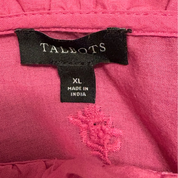 Talbots Fuchsia Ruffle Trim Embroidered Blouse XL - Picture 2 of 7